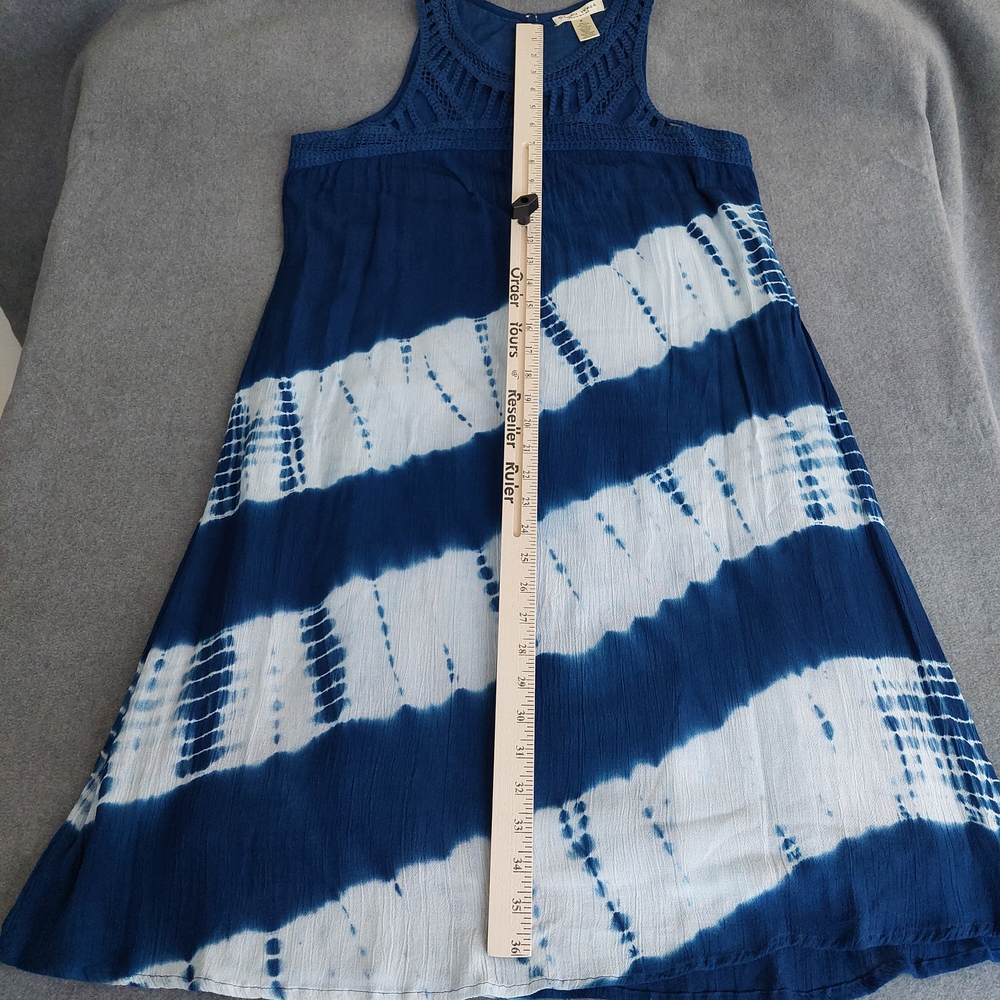Studio West Blue Tie Dye Crochet Lace Rayon Boho Mini Dress M - Picture 6 of 8